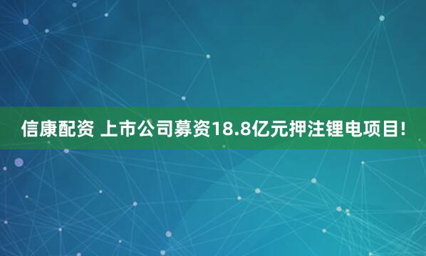信康配资 上市公司募资18.8亿元押注锂电项目!